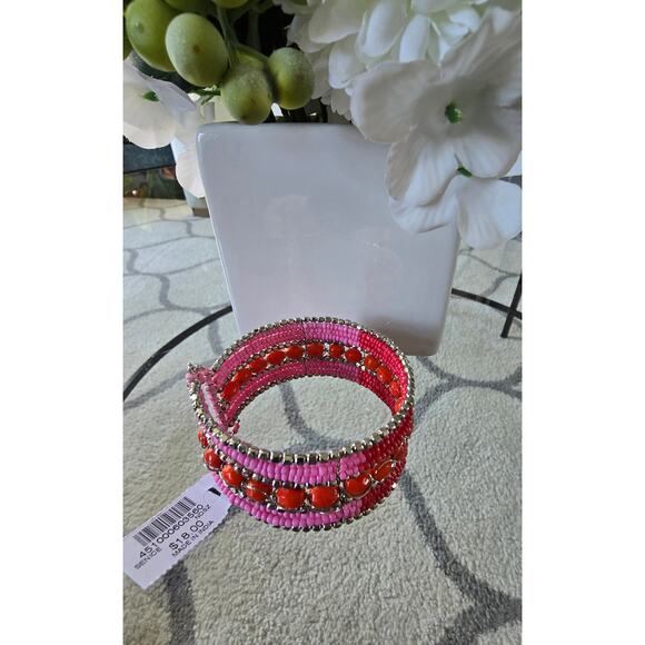 Chicos Pink Beaded Cuff Bracelet NWT - Picture 2 of 5